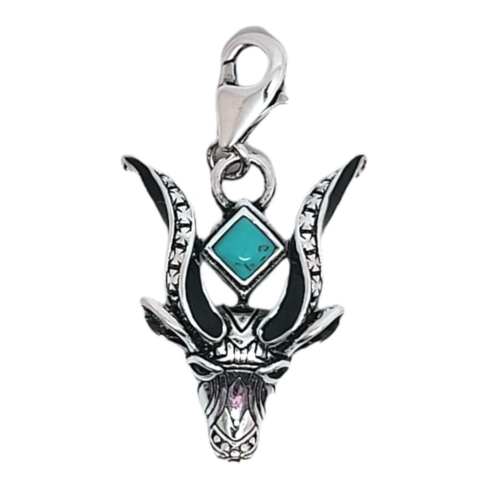 925 Sterling Silver Square Turquoise Horned Animal Head Charm